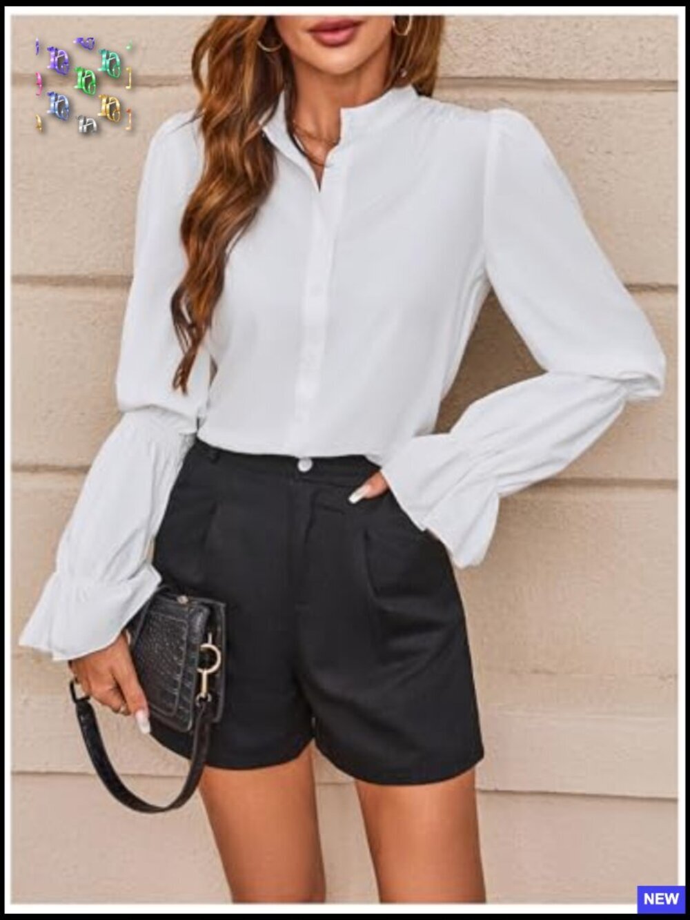 Puff Sleeve Button Down Blouse Vintage Loose Fit Dressy Casual Top - Picture 5 of 7